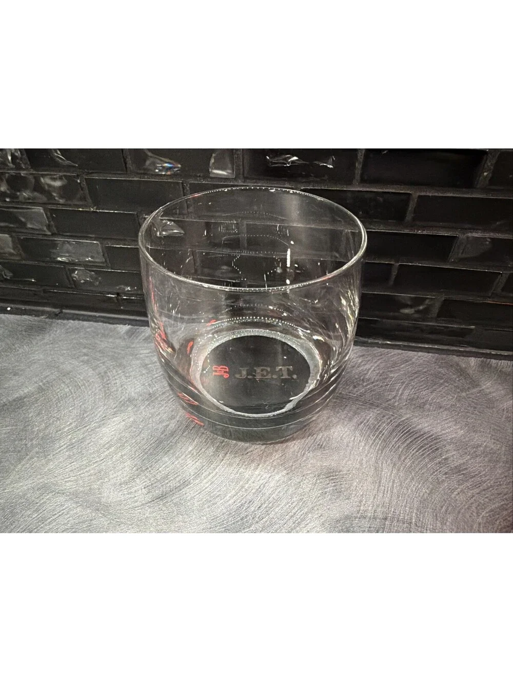 J & B J.E.T.  SCOTCH WHISKY  BLACK BOTTOM LOGO DRINKING GLASS 3.25